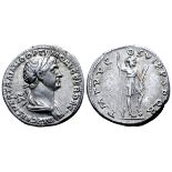 Trajan AR Denarius. Rome, AD 114-117. IMP CAES NER TRAIANO OPTIMO AVG GER DAC, laureate and draped