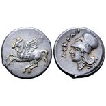 Bruttium, Lokri Epizephyrioi AR Stater. Circa 325-317 BC. Pegasos flying left / Head of Athena left,