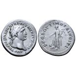 Trajan AR Denarius. Rome, AD 103-111. IMP TRAIANO AVG GER DAC P M TR P COS V P P, laureate head