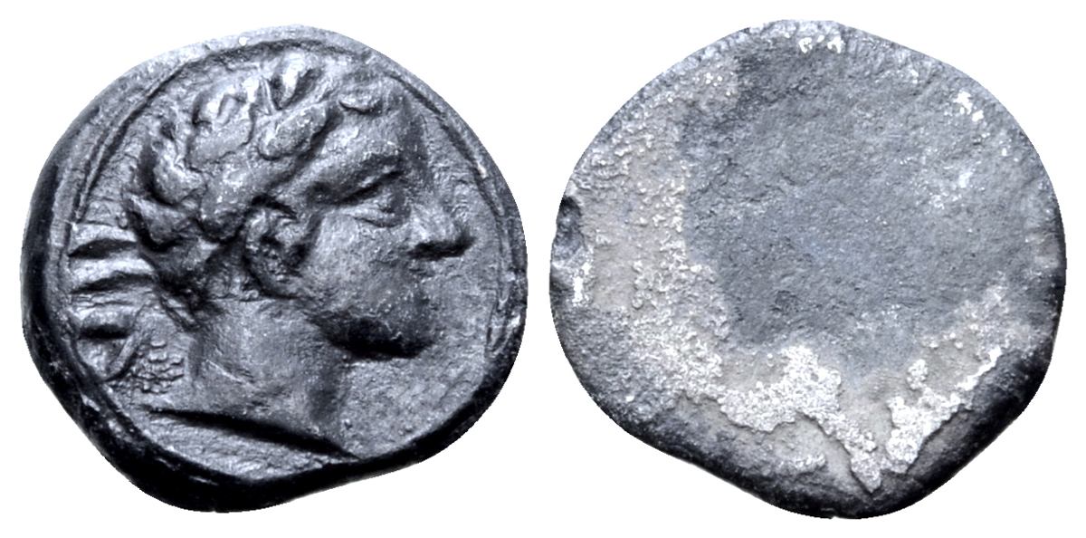 Etruria, Populonia AR 2.5 Asses. 3rd century BC. Young male head right; VII behind / Blank. EC I, 95