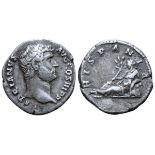 Hadrian AR Denarius. Rome, AD 134-138. HADRIANVS AVG COS III P P, bare head right / HISPANIA,