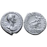 Hadrian AR Denarius. Rome, AD 117. IMP CAES TRAIAN HADRIANO AVG DIVI TRA, laureate bust right,