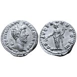 Marcus Aurelius AR Denarius. Rome, AD 165-166. M ANTONINVS AVG ARMENIACVS, laureate head right / PAX