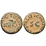 Claudius I Æ Quadrans. Rome, AD 41. TI CLAVDIVS CAESAR AVG, right hand holding scales left; PNR