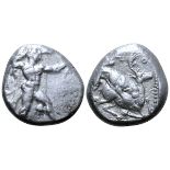 Cyprus, Kition AR Stater. Azbaal, circa 449-425 BC. Herakles in fighting stance to right, wearing