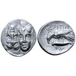 Celts in Eastern Europe AR Drachm. In imitation of Istros in Moesia. 4th century BC. Heads of the