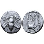 Ionia, Ephesos AR Tetradrachm. Menesippos, magistrate. Circa 370-360 BC. Bee with straight wings;