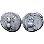 Ionia, Ephesos AR Tetradrachm. Ekatokles, magistrate. Circa 340-325 BC. Bee with straight wings; E-?