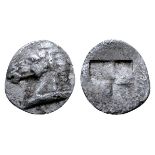 Western Asia Minor, uncertain mint AR Tetartemorion. 5th century BC. Head of horse left /