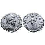 Lucius Verus AR Denarius. Rome, AD 166. L VERVS AVG ARM PARTH MAX, laureate head right / TR P VI IMP