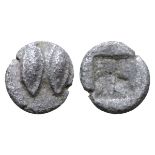 Lesbos, uncertain mint AR Tetartemorion. Circa 450 BC. Two eyes (or grains?) / Irregular incuse