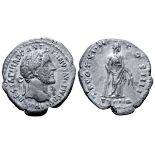 Antoninus Pius AR Denarius. Rome, AD 150-151. IMP CAES T AEL HADR ANTONINVS AVG PIVS P P, laureate