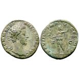 Commodus Æ As. Rome, AD 183. [M] COMMODVS ANTONINVS AVG, laureate head right / TR P VIII IMP V COS