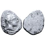 Etruria, Populonia AR 2.5 Asses. 3rd century BC. Young male head right; VII behind / Blank. EC I,