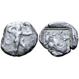 Cyprus, Kition AR Stater. Azbaal, circa 449-425 BC. Herakles in fighting stance to right, wearing