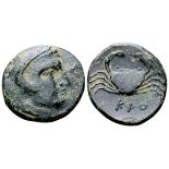 Bruttium, Kroton Æ20. Circa 350-300 BC. Head of Herakles right, wearing lion skin headdress /