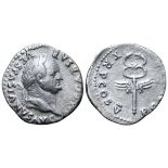 Vespasian AR Denarius. Rome, AD 74. IMP CAESAR VESPASIANVS AVG, laureate head right / PON MAX TR P