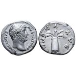 Hadrian AR Denarius. Rome, AD 134-138. HADRIANVS AVG COS III PP, bare head right / ANNONA AVG,