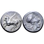 Bruttium, Lokri Epizephyrioi AR Stater. Circa 325-317 BC. Pegasos flying left / Head of Athena