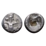 Persia, Achaemenid Empire AR Tetartemorion. Time of Xerxes II to Artaxerxes II. Uncertain mint in