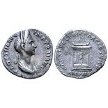 Plotina (wife of Trajan) AR Denarius. Rome, AD 112-114. PLOTINA AVG IMP TRAIANI, draped bust