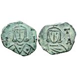 Nicephorus I, with Stauracius, Æ Follis. Syracuse, AD 803-811. Crowned bust of Nicephorus facing,