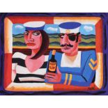Graham Knuttel - SAILORS WITH RUM - Coloured Print - 7 x 9 inches - Unsigned