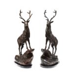 PAIR OF BRONZE STAGS