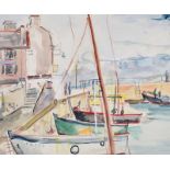 Father Jack P. Hanlon, RHA - BOATS IN THE HARBOUR - Watercolour Drawing - 10 x 12 inches - Signed