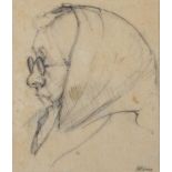 Irish School - WOMAN IN A SCARF - Pencil on Paper - 9 x 7.5 inches - Signed