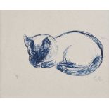 Gerard Dillon - CAT RESTING - Pen & Ink Drawing - 4 x 5 inches - Signed in Monogram