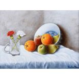 Quinton O'Hara - STILL LIFE, APPLES & ORANGES - Oil on Canvas - 12 x 16 inches - Signed