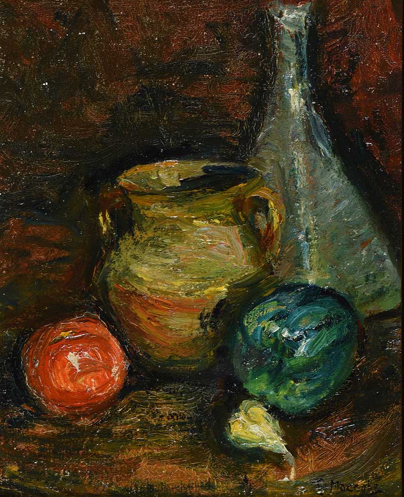 Gladys Maccabe, HRUA - STILL LIFE, FRUIT & A VASE - Oil on Board - 10 x 8 inches - Signed