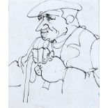 George Campbell, RHA RUA - MAN WITH WALKING STICK - Pen & Ink Drawing - 5 x 4 inches - Unsigned