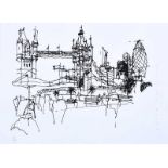 Peter Hutchinson - TOWER BRIDGE - Limited Edition Black & White Screen Print (5/50) - 8.5 x 11.5