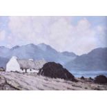 Paul Henry, RHA - COTTAGE & TURF STACK, CONNEMARA - Coloured Print - 14 x 20 inches - Unsigned