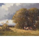 Arthur H. Wells, RUA - SHELTERING CATTLE, COUNTY DOWN - Oil on Canvas - 10 x 12 inches - Signed