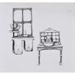 Jenny Cribbs - JUG & BASIN SET - Pen & Ink Drawing - 8.5 x 8.5 inches - Signed Verso