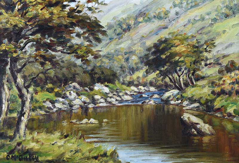 Charles McAuley - RIVER IN THE GLENS - Oil on Canvas - 14 x 21 inches - Signed