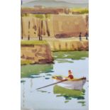 Samuel McLarnon, UWS - ROWING BOAT IN THE HARBOUR - Coloured Print - 5.5 x 3.5 inches - Unsigned