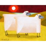 Graham Knuttel - MOONLIGHT SHEEP - Oil on Canvas - 11 x 14 inches - Signed