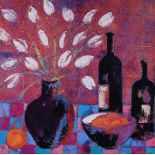 David Gordon Hughes - STILL LIFE FRUIT, FLOWERS & VINTAGE WINE - Limited Edition Coloured Print (