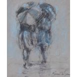 Kiernan McGoran - A CHAT IN THE RAIN - Pastel on Paper - 11 x 9 inches - Signed