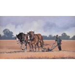 Gregory Moore - PLOUGHING THE FIELD - Oil on Board - 12 x 20 inches - Signed