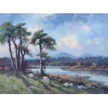 William Cunningham - THE MOURNES FROM THE QUOILE RIVER - Oil on Canvas - 12 x 16 inches - Signed