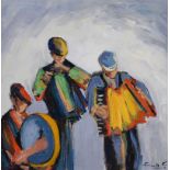 William Cunningham - A BAND OF THREE - Oil on Board - 14 x 14 inches - Signed