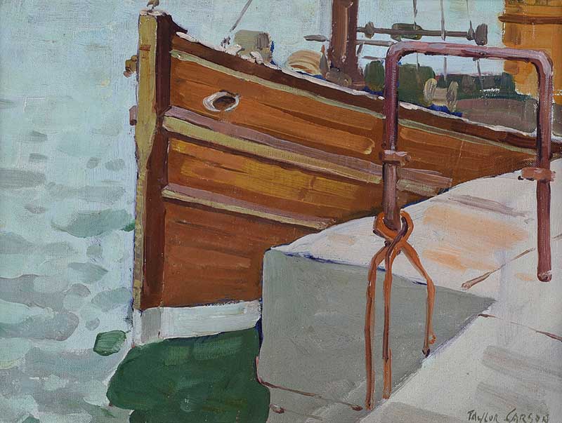 Robert Taylor Carson, RUA - FISHER TRAWLER, DOWNINGS - Oil on Board - 12 x 16 inches - Signed