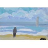 Markey Robinson - WATCHING THE BOATS - Gouache on Board - 8 x 12 inches - Signed