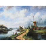 B. Jane - DUTCH CANAL SCENE - Oil on Board - 12 x 16 inches - Signed