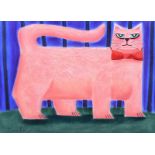 Graham Knuttel - PINK CAT WITH A BOW TIE - Pastel on Paper - 22 x 30 inches - Signed